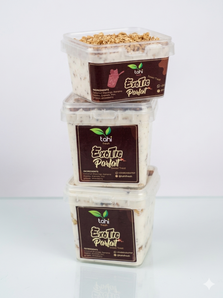 Exotic Parfait with coconut shavings